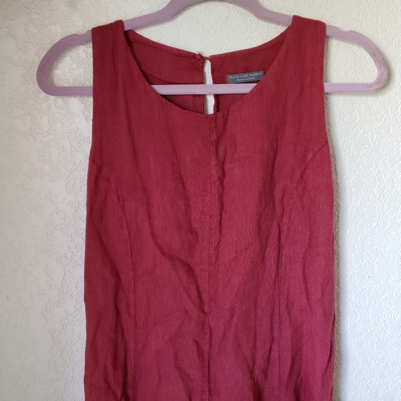 Piazza Del Tempio Burgundy Linen Raw Hem Accent Keyhole Back Dress Size Small - Picture 2 of 6